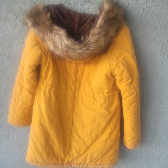 Faux Fur Lined Jacket Mustard Yellow, Hooded, Full Zip - Picture 3 of 9